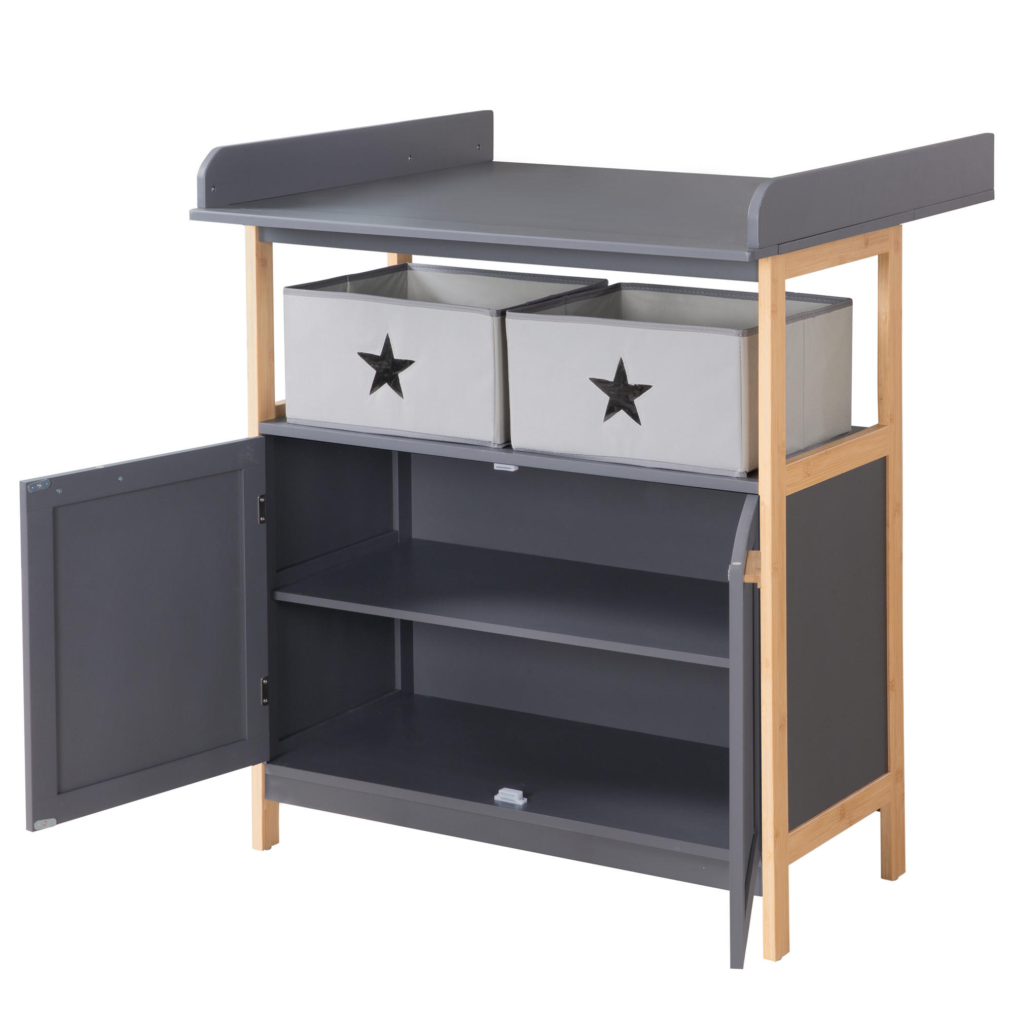 WICKELKOMMODE Berlin inkl. Wickelansatz 2 Türen - Anthrazit/Buchefarben, Holzwerkstoff (87/100/75cm) - Roba