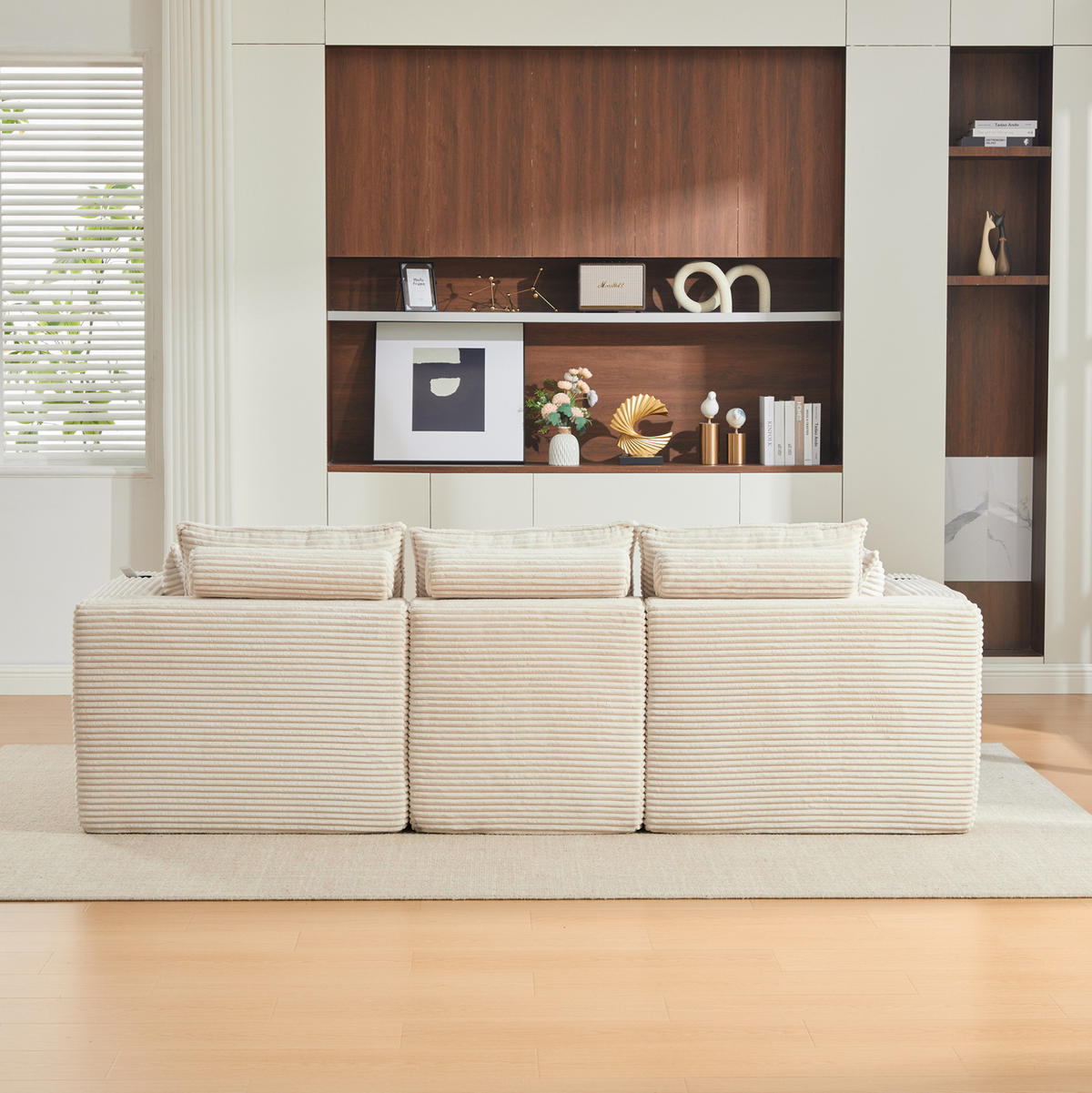 ECKSOFA 256/161/75 cm beige aus Corduroy mit Seitentaschen und Kissen - Beige, Textil (161/256cm) - OKWISH