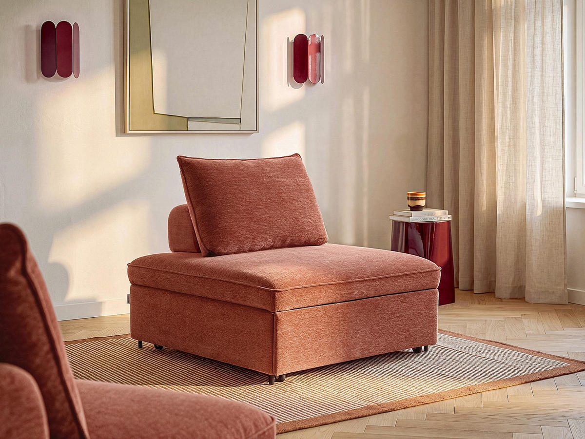 SCHLAFSESSEL - 1 Person - stoff - terracotta Ekavo - Terracotta, Textil/Metall (109/91/109cm) - Vente-Unique