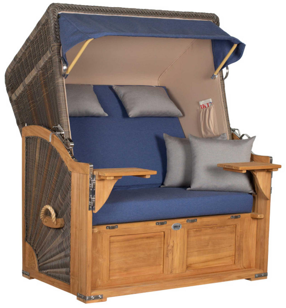 STRANDKORB SEEBLICK 2 Sitzer Teak - Blau/Braun, Metall (125/170/80cm) - Mr. Deko