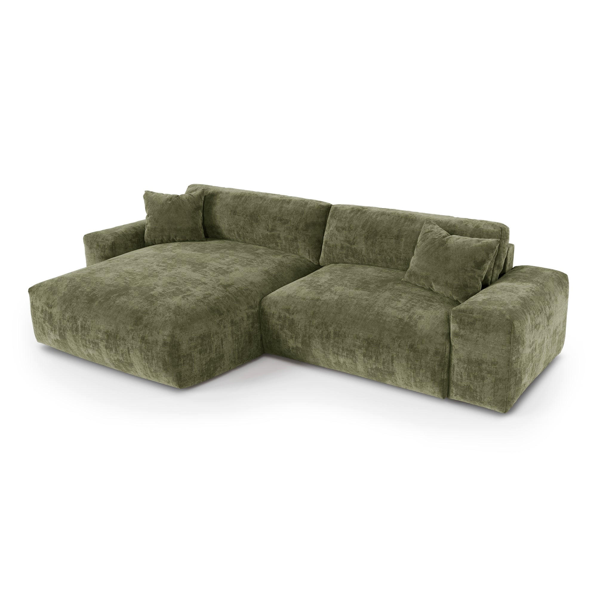 ECKSOFA (links) CHEER Geprägter Samt Vintage-Grün 312cm - Dunkelgrün/Grün, Textil (312/167cm) - Premium Interiors