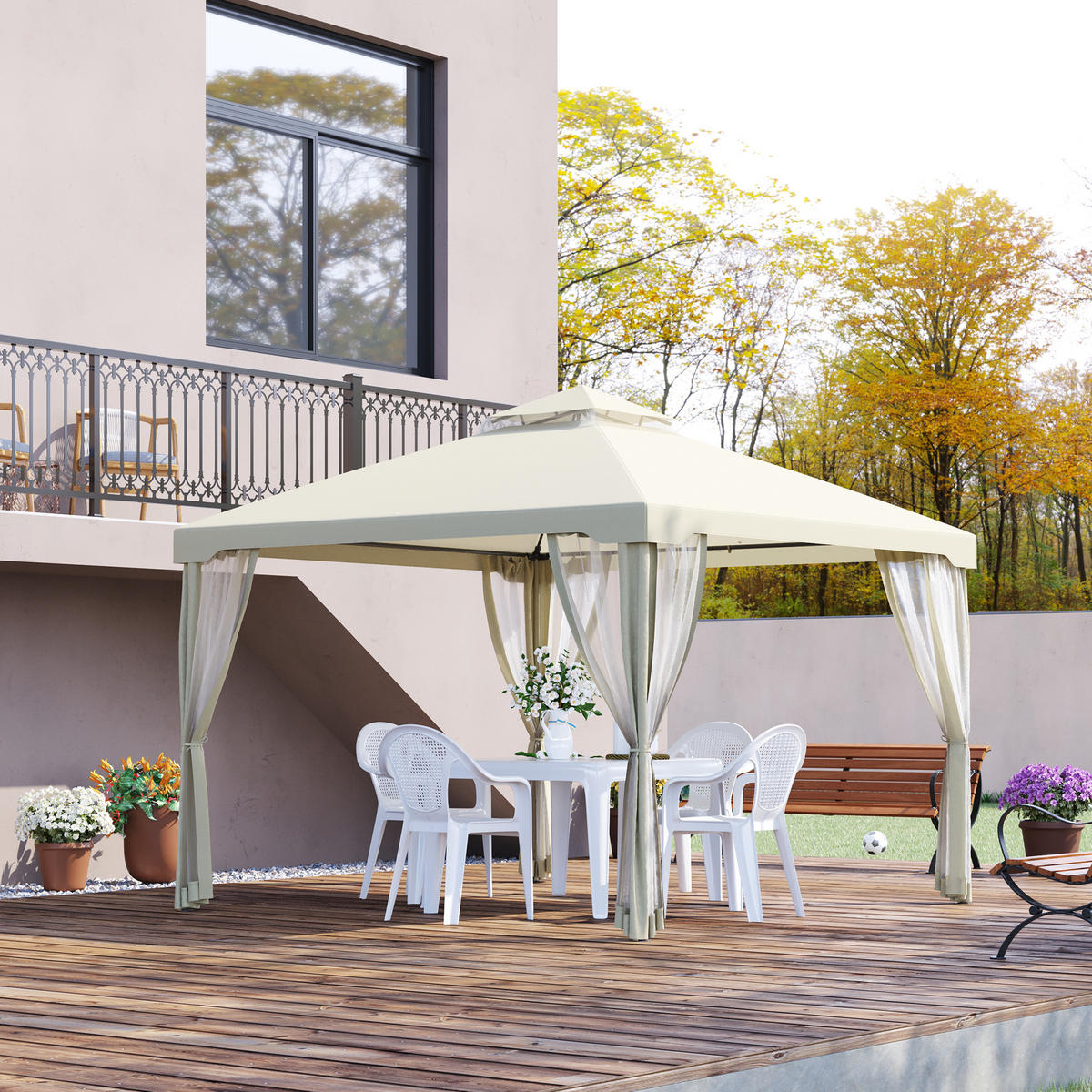 GARTENPAVILLON, mit Moskitonetz, beige - Creme, Textil (26.5/13/198cm) - Vallsero