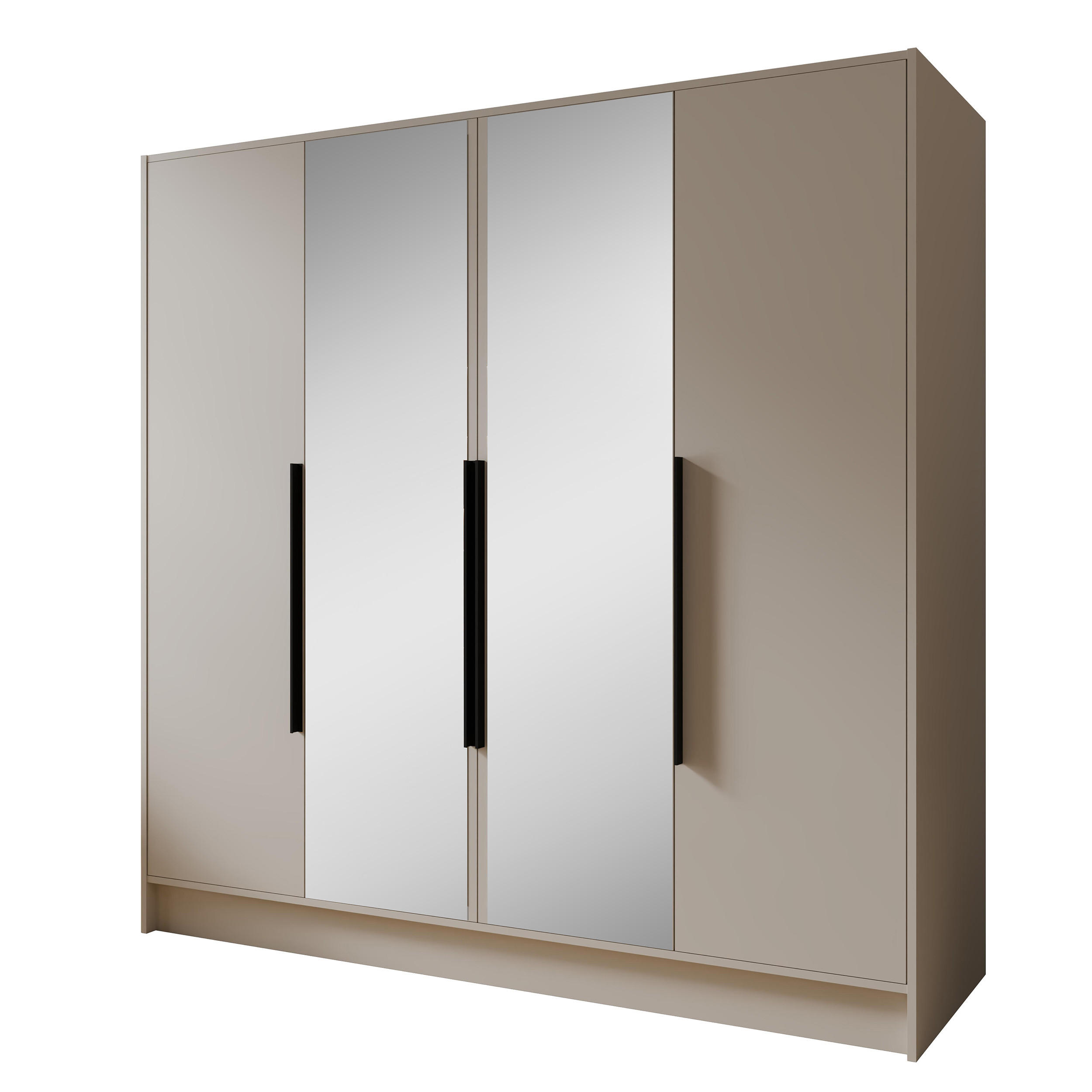 DREHTÜRENSCHRANK Laro mit Spiegel, Kaschmir mit mit schwarzen Griffen, 200 cm - Kaschmir, Holzwerkstoff (200/200/51cm) - Beautysofa