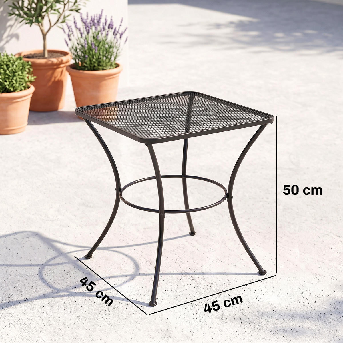 GARTENTISCH,QUADRATISCH Stahl perforiert 45x45x50cm,schwarz - Schwarz, Metall (45/45/50cm) - Vallsero