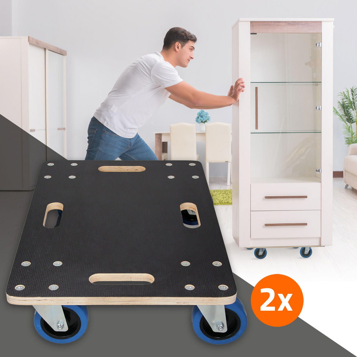 TRANSPORTROLLER 2er Set mit 4 Rollen 40x60 cm Traglast 800kg Siebdruck Holzplatte Black - Anthrazit, Holzwerkstoff (40/60/14.5cm) - ECD-Germany