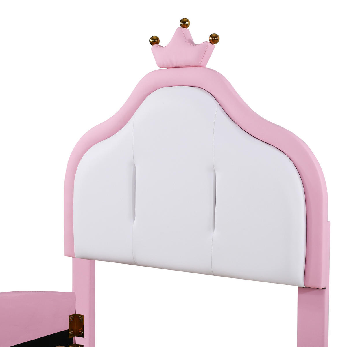 KINDEREINZELBETTEN aus Kunstleder 90x200 cm in Rosa mit Kronen-Kopfteil - Rosa, Leder (90/200cm) - Modfu