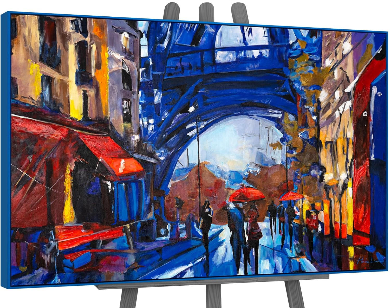GEMÄLDE Straßen von Paris Schattenfugenrahmen Blau 140x100 cm - Blau, Holz (140/100cm) - YS-art gallery
