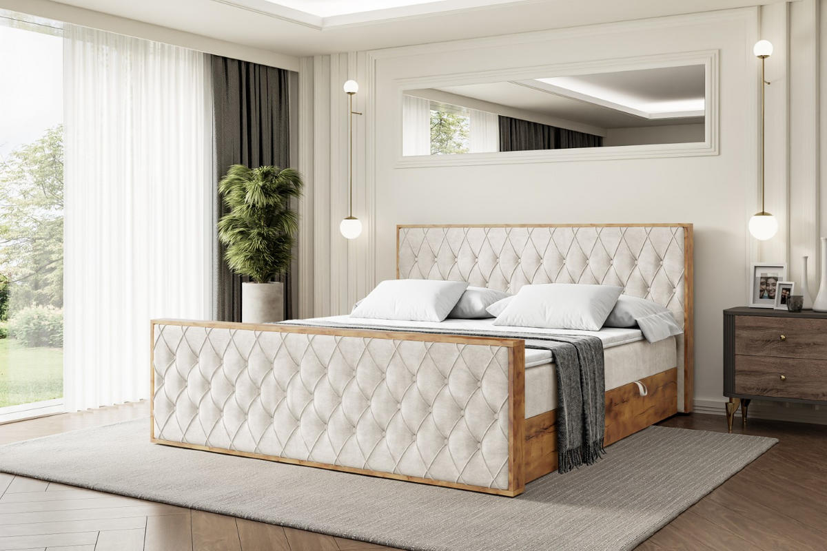 BOXBETT mit Matratze H4 und Lattenrost - LOLLI5-Z - 160x200 - Beige Casablanca - Beige, Holzwerkstoff (160/200cm) - ALTDECOR