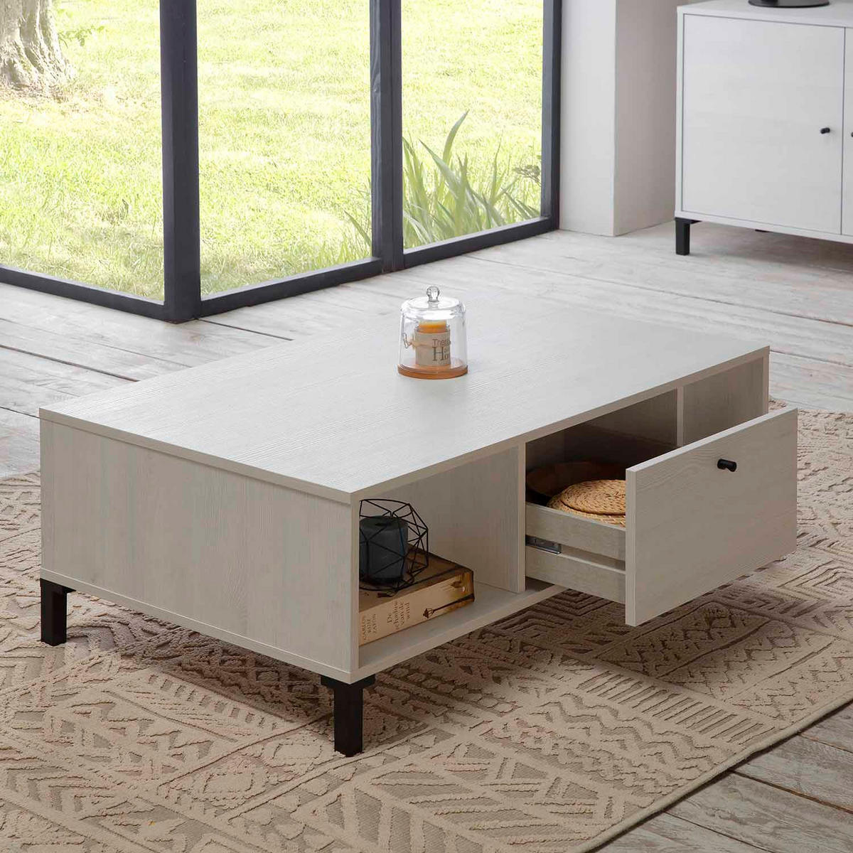 COUCHTISCH Javea 1 Schublade 2 Löcher - Weiß, Holzwerkstoff (37/100/60cm) - VS Venta-stock