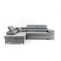 ECKSOFA WILLIAM L Links mit Schlaffunktion 127x195 Velours Hellgrau - Silberfarben/Hellgrau, Holz/Textil (275/203cm) - Muffo