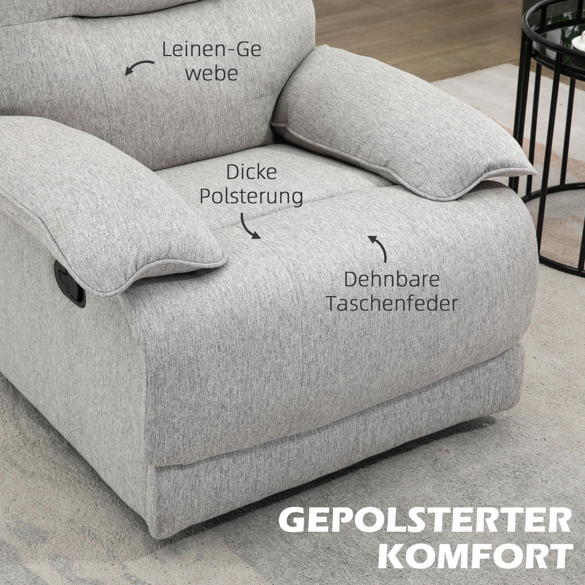 RELAXSESSEL, Hellgrau, Polyester, MDF - Hellgrau, Kunststoff (98/101/89cm) - HOMCOM