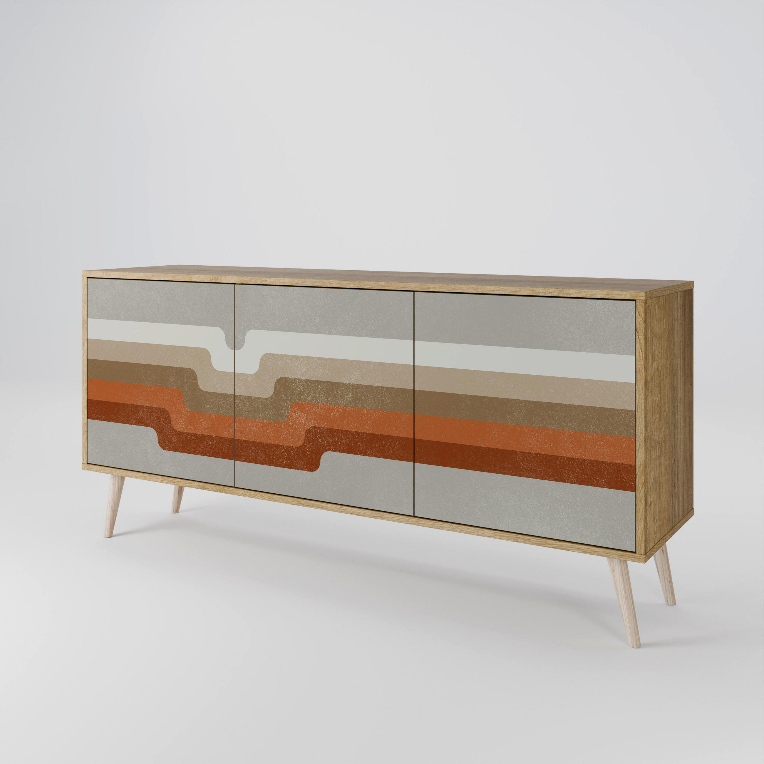 SIDEBOARD PECULIAR TRAIL, Eicheneffekt, 164,5x42x77,5 cm, 3 Türen - Eichefarben/Buchefarben, Holzwerkstoff/Buchenholz (164.5/77.5/42cm) - SpaceRebels