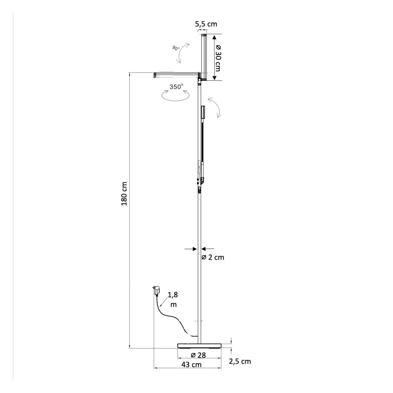 STEHLEUCHTE Pancho, Schwarz, 180cm - Schwarz, Metall (180/43/180cm) - KOSILUM