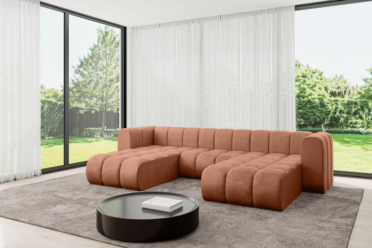 WOHNLANDSCHAFT modulares Sofa Joren-U1 - 319x177x70 cm Apricot - Koralle, Holzwerkstoff/Textil (319/70/177cm) - ALTDECOR