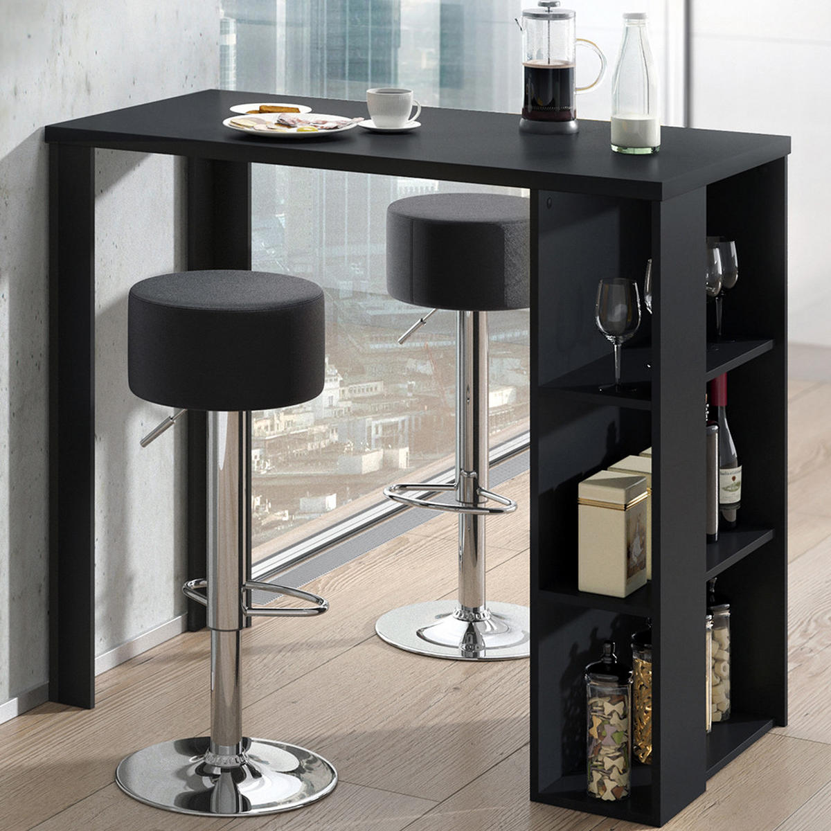 BARTISCH-SET Noel Schwarz 120 x 60 cm mit 2 Barhockern - Schwarz, Holzwerkstoff (120/105.6/60cm) - Vicco