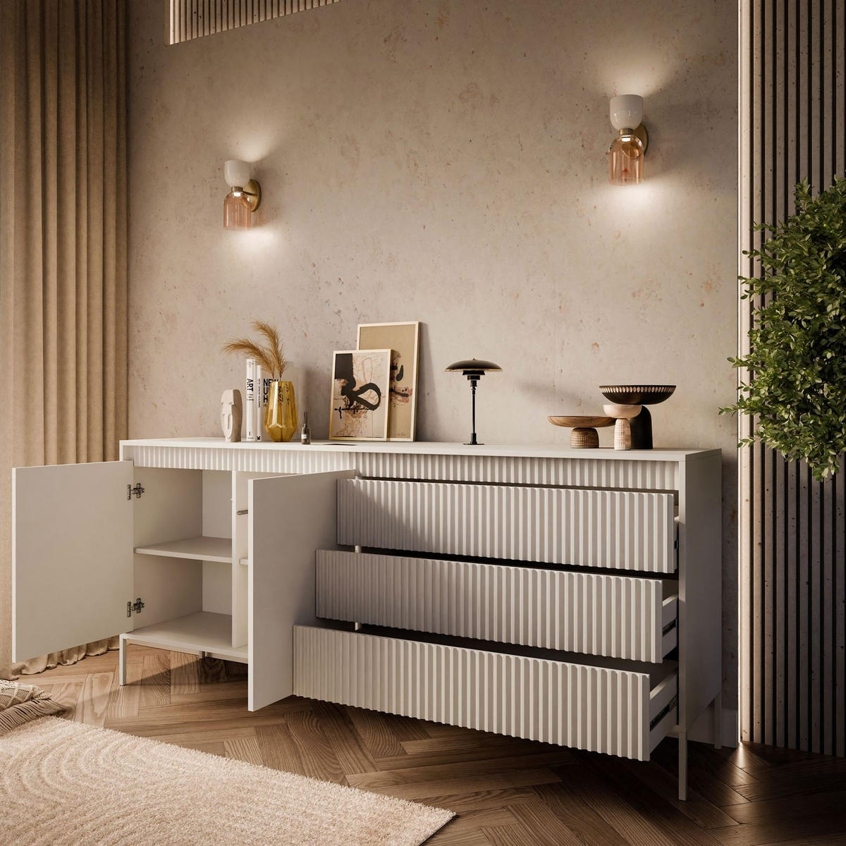 SIDEBOARD YASUMI 187 2D3S mit Schubladen - Beige, Holzwerkstoff (187.1/81.4/39.5cm) - Lookway