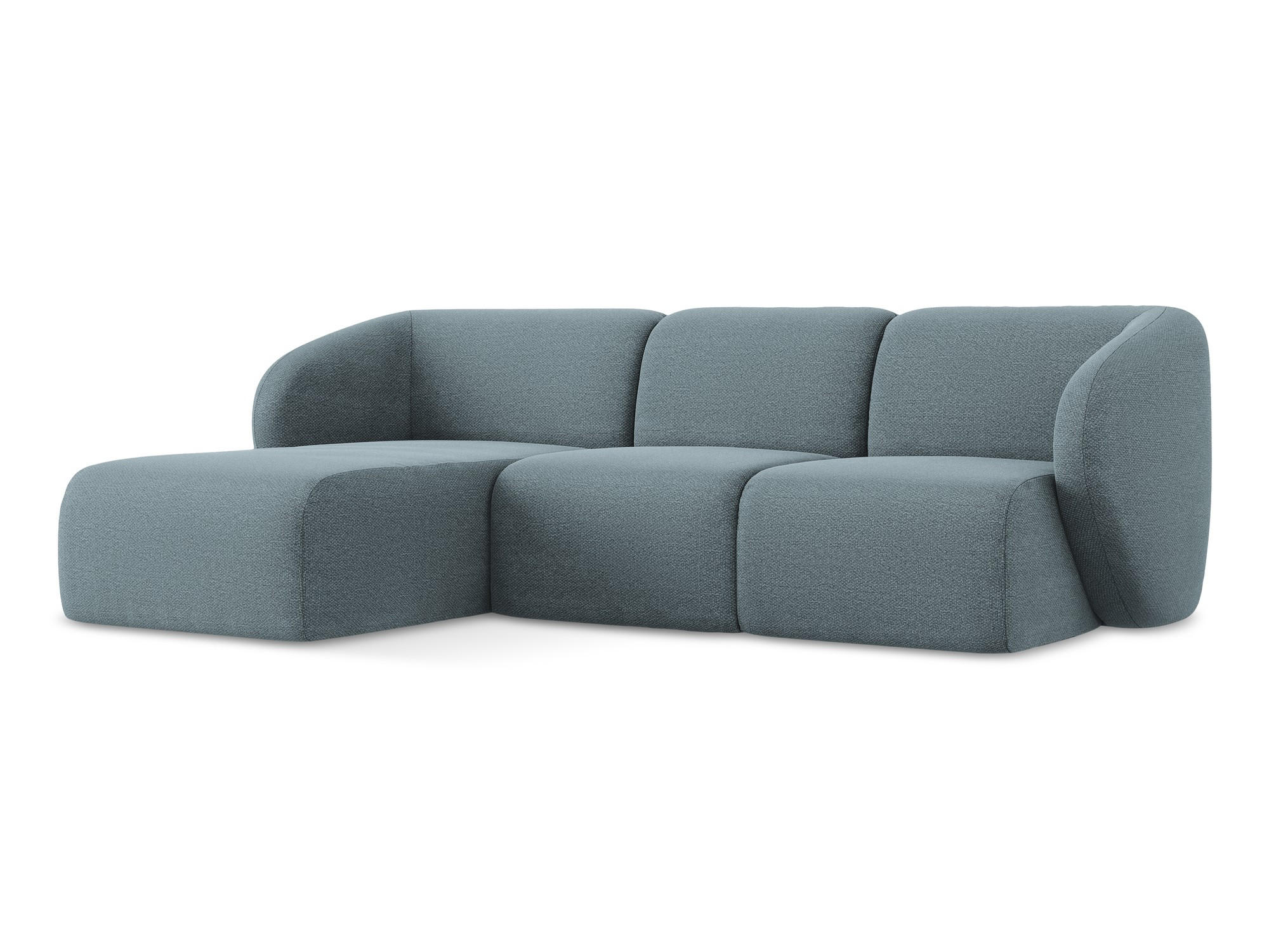 ECKSOFA Links Bouclé Stoff Blau - Blaugrau/Schwarz, Holzwerkstoff/Kunststoff (248/166cm) - Makamii