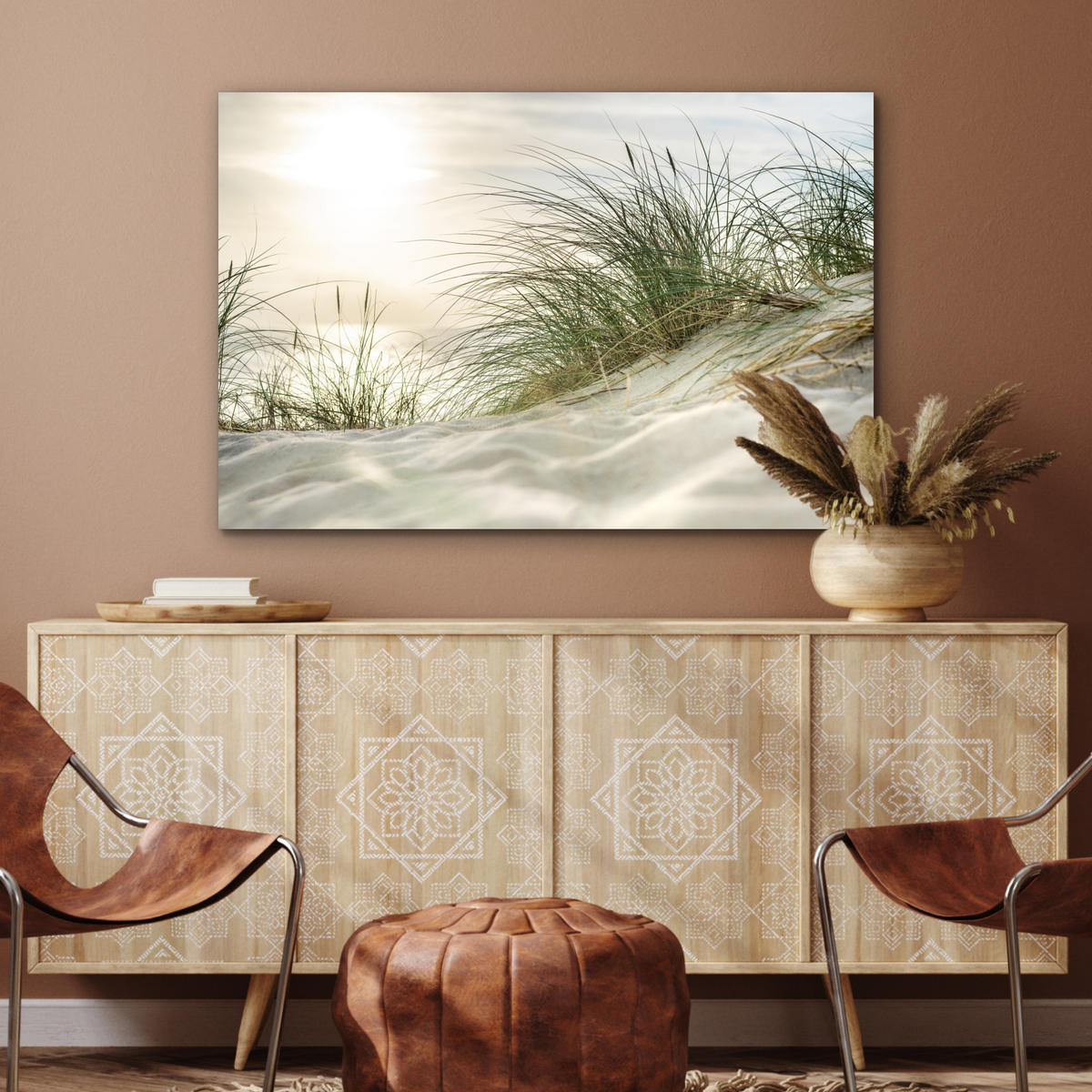 METALLBILD Dünen - Strand - Schleswig-Holstein - Wattenmeer 120x80 cm - Creme, Metall (120/80cm) - MuchoWow