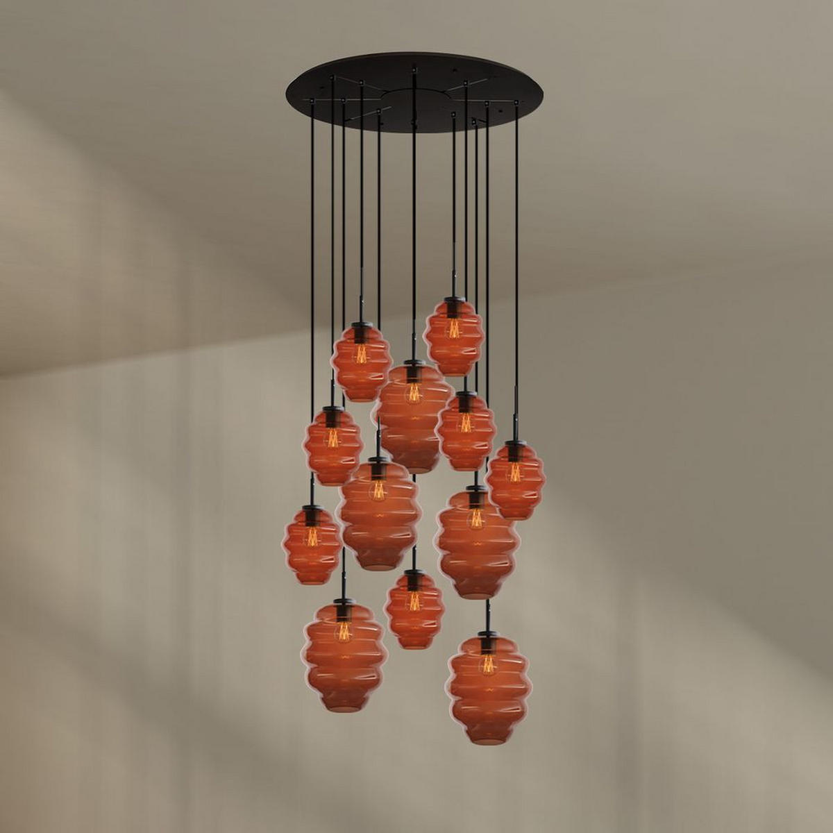GALERIELEUCHTE Echos 12-flammig Braun Ø 18/25cm - Schwarz/Braun, Glas (18/18/20cm) - s.luce
