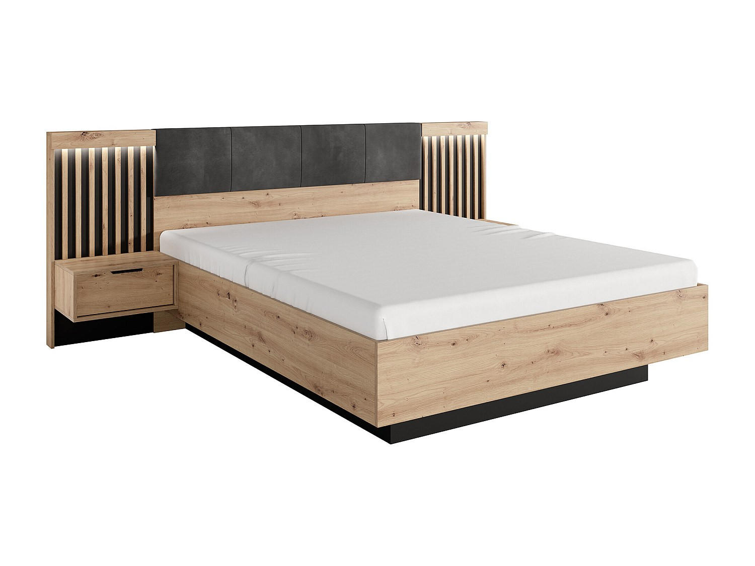 BETTRAHMEN - 2 Personen - holz - schwarz, naturfarben hell Ariada - Schwarz/Naturfarben, Holz (160/200cm) - Vente-Unique