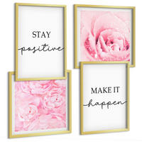 BILDER SET 4er Set - 50x50 cm & 40x60 cm Goldrahmen - Minimalistische rosa Blüten - Goldfarben, Kunststoff (50/50cm) - TULUP