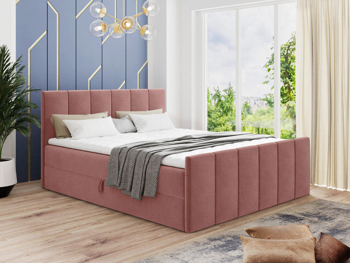 BOXBETT Star Lux - 180x200 - pink (Kronos 29, Velvet) - Pink/Schwarz, Holz/Holzwerkstoff (180/200cm) - Sofnet