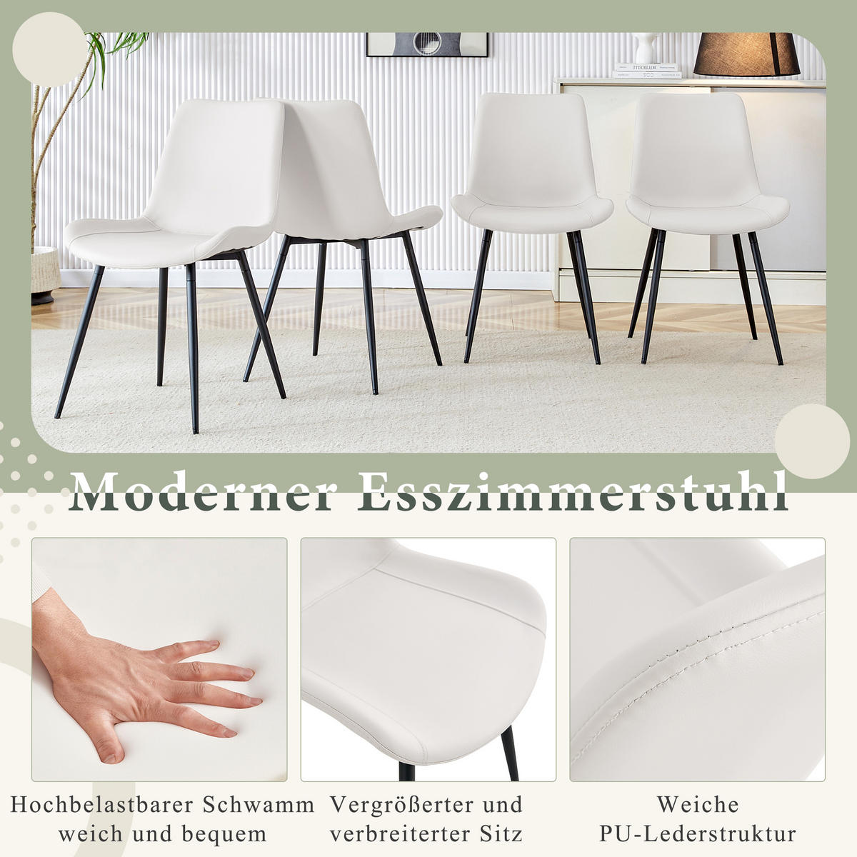 STUHL-SET DE-36498 4 Stück mit Kunstlederbezug Weiß - Weiß, Metall (47/83/50cm) - ComfortXL