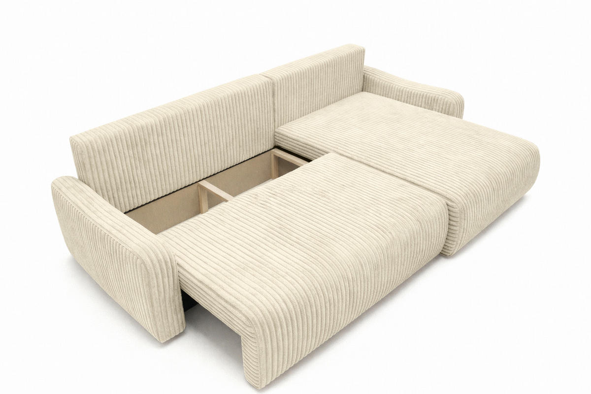 ECKSOFA Mit Schlaffunktion, Cordstoff Tilia, Ecru, Rechts, JAPANDI - Ecru, Holz (262/145cm) - Kaiser Möbel
