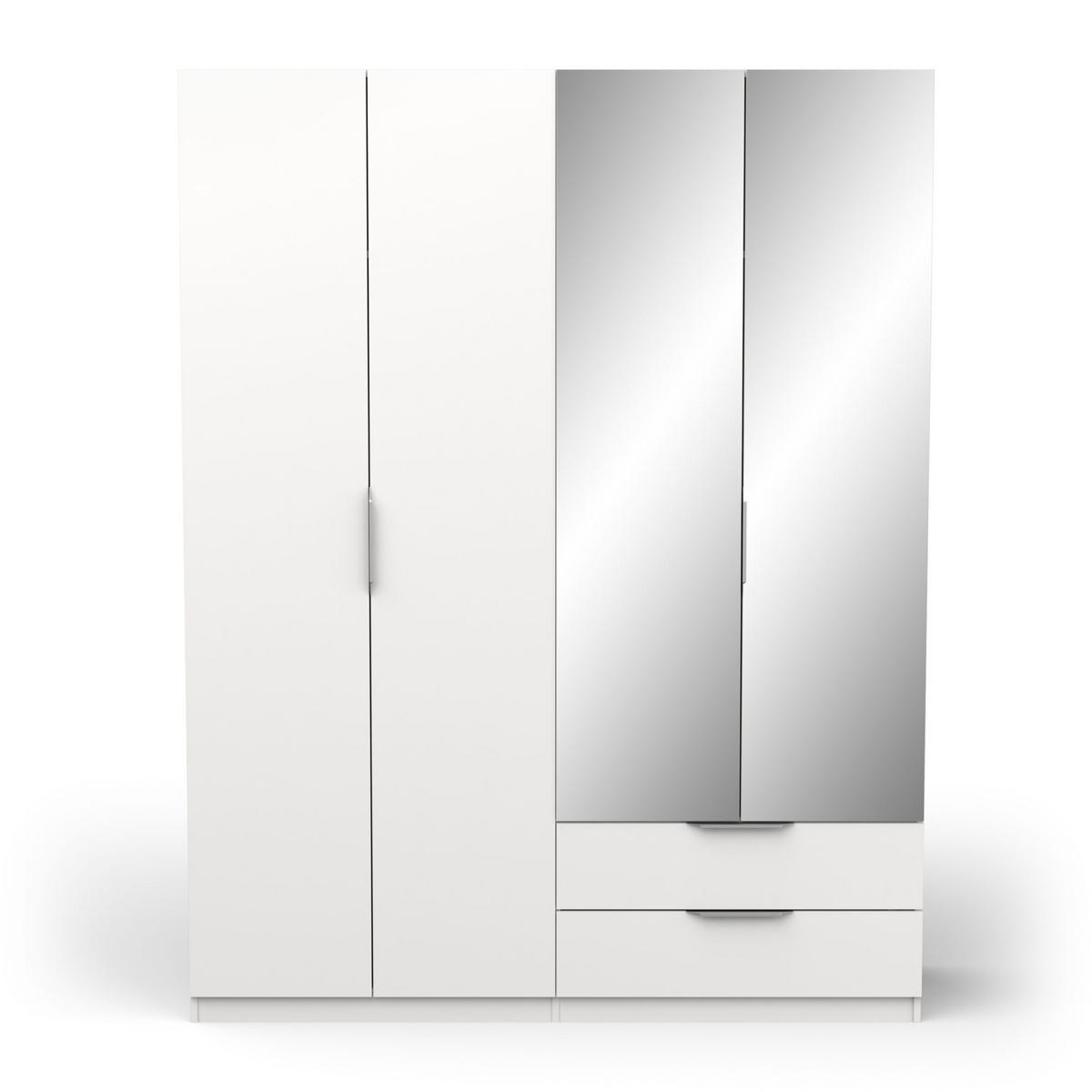 KLEIDERSCHRANK, 4 Türen mit Spiegel - GHOST - Weiß - 157,3 x 51,1 x 203 cm - Weiß, Holz (51.1/203/157.3cm) - Demeyere