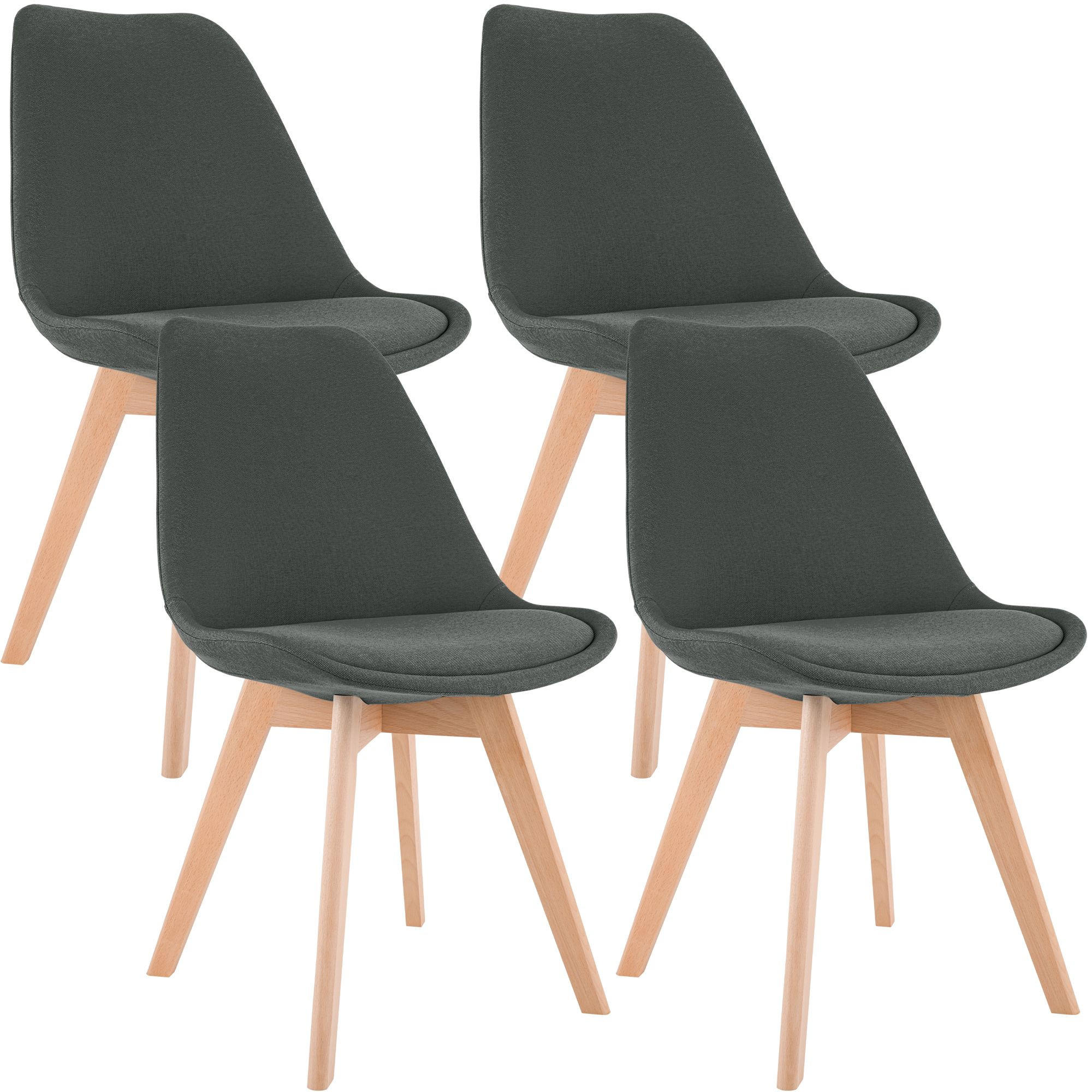 STUHL 4er Set Stoff Dunkelgrau - Eukalyptusholzfarben/Dunkelgrau, Holz/Textil (49/83/50cm) - CLP