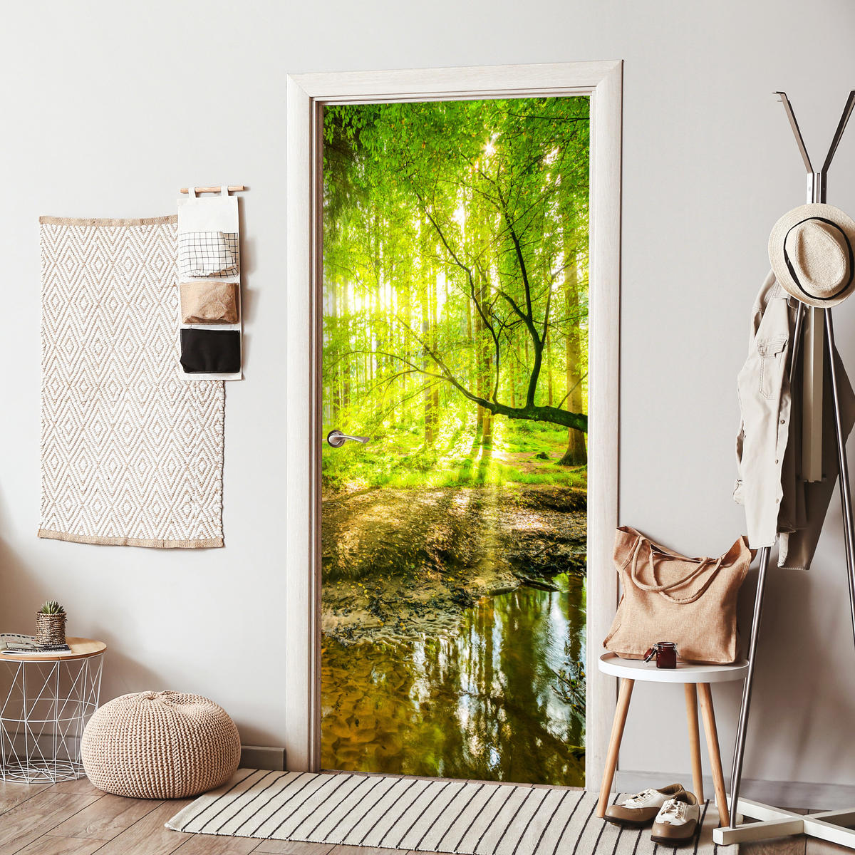 NALJEPNICA ZA VRATA Šuma 95x215 cm - svijetlo zelena, plastika (95/0.1cm) - MuchoWow