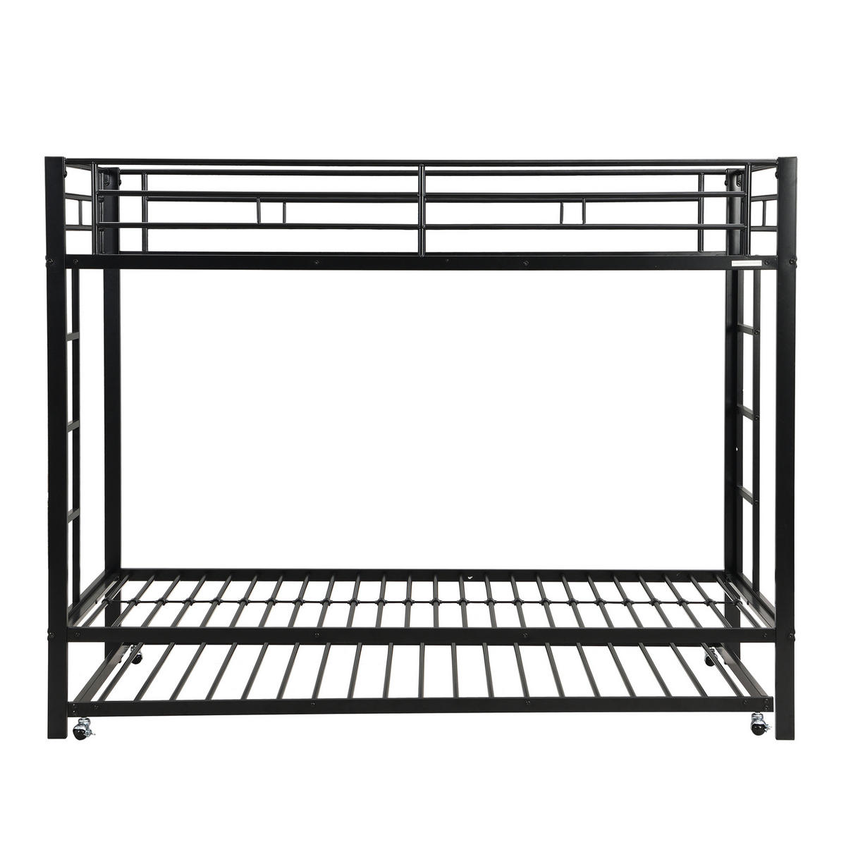 ETAGENBETT aus Metall 90x200 cm Schwarz mit Ausziehbett und hohem Sicherheitsgeländer - Schwarz, Metall (90/200cm) - IVMEU