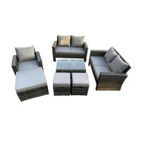 GARTENMÖBEL-SET SOFA STUHL COUCHTISCH 3 HOCKER Polyrattan Dunkelgrau Gemischt 8-Sitzer - Dunkelgrau, Metall - Fimous