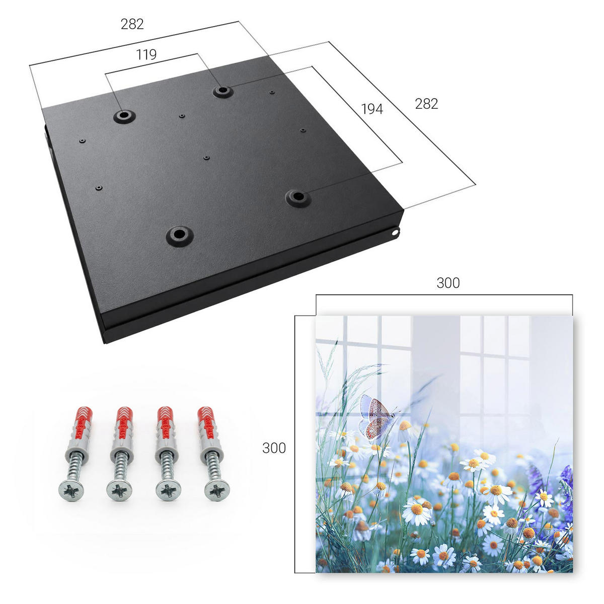 SCHLÜSSELBOX Schwarz 30x30 cm- Türöffnung nach rechts - Sommerwiese - Blau, Metall (30/30/5cm) - TULUP