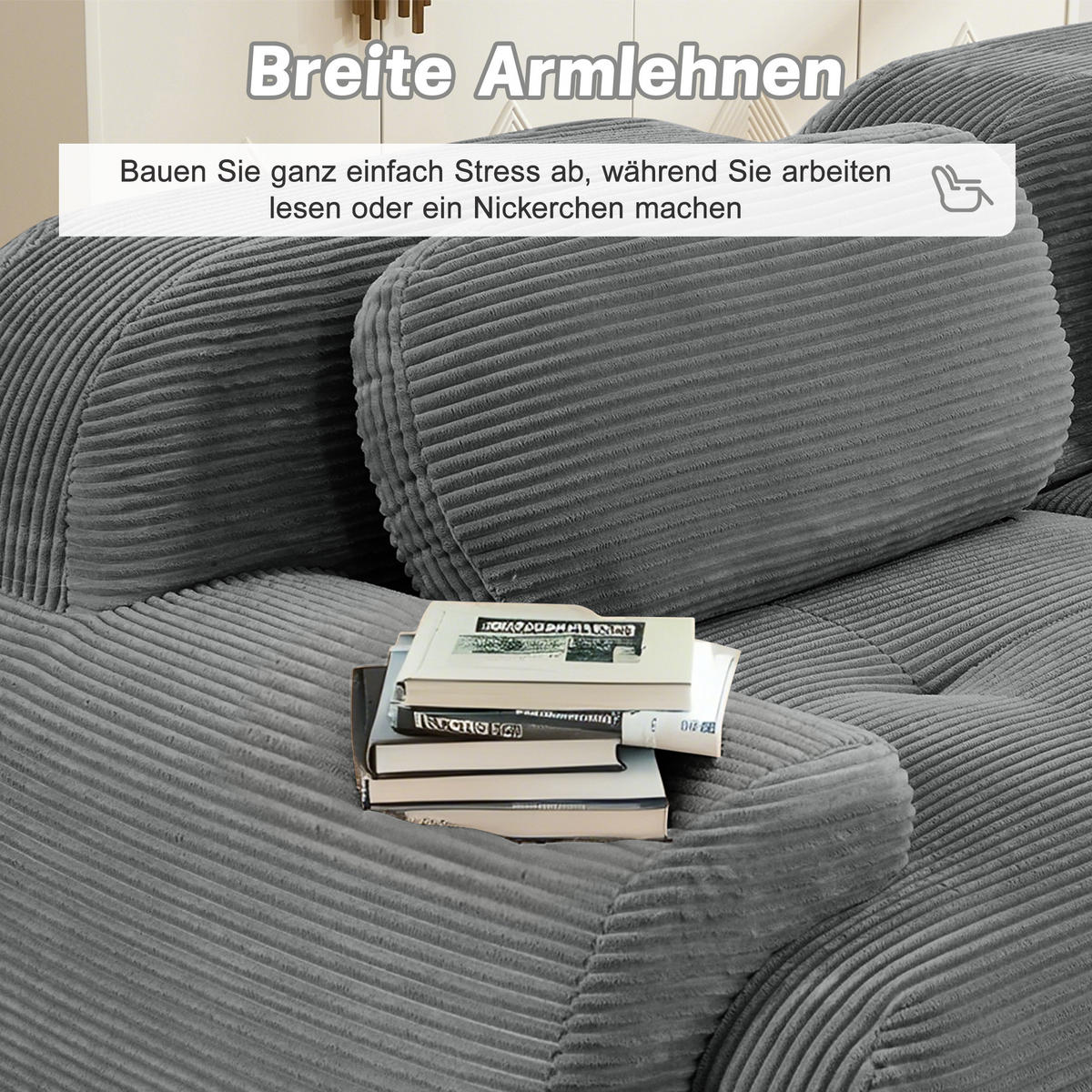 3-SITZER SOFA cordstoff grau mit rahmenlosem design & rutschfester basis - Grau, Textil (298/75/103cm) - Urban Meuble