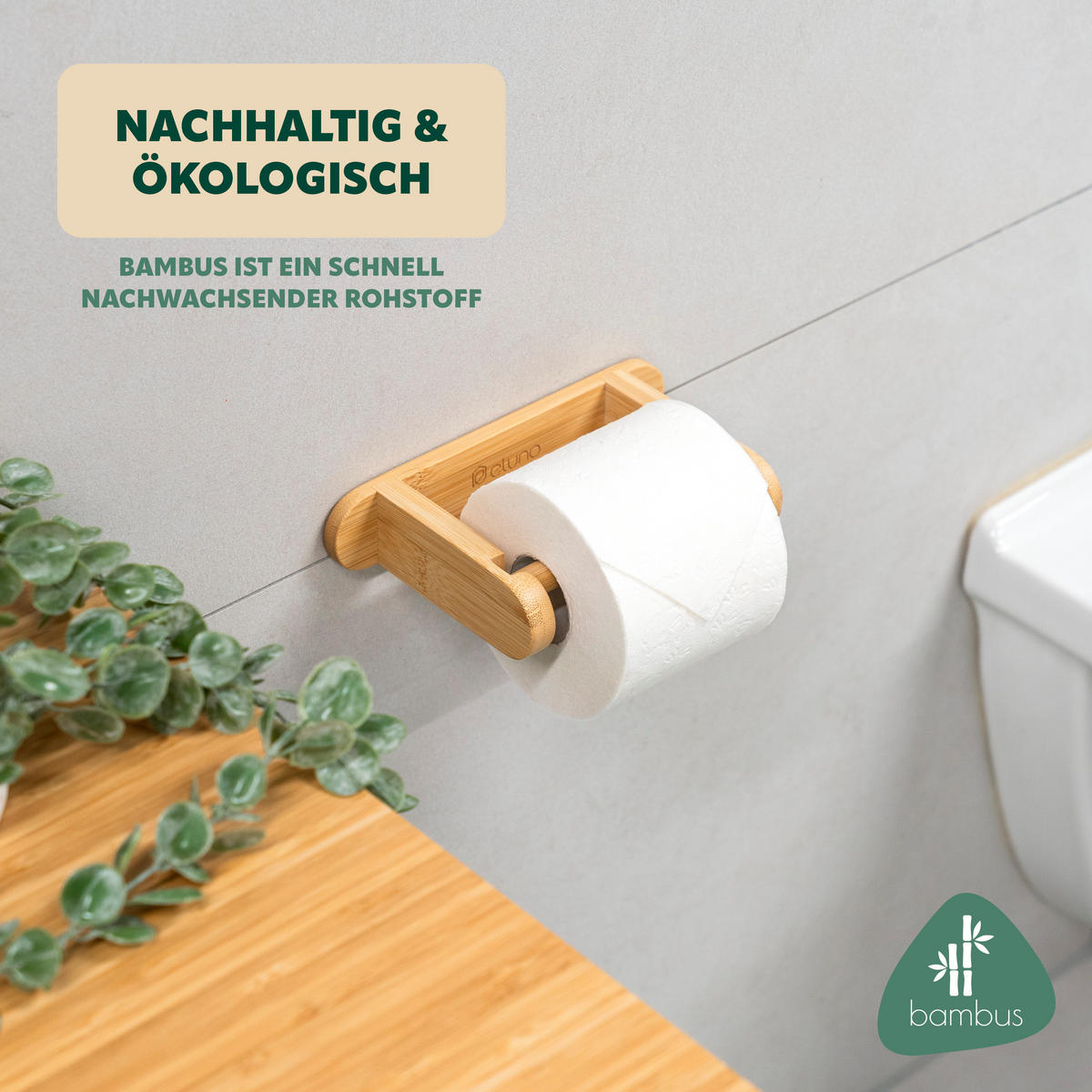 TOILETTENPAPIERHALTER, Bambus, zum Kleben - Braun, Holz (20/4/11.5cm) - eluno