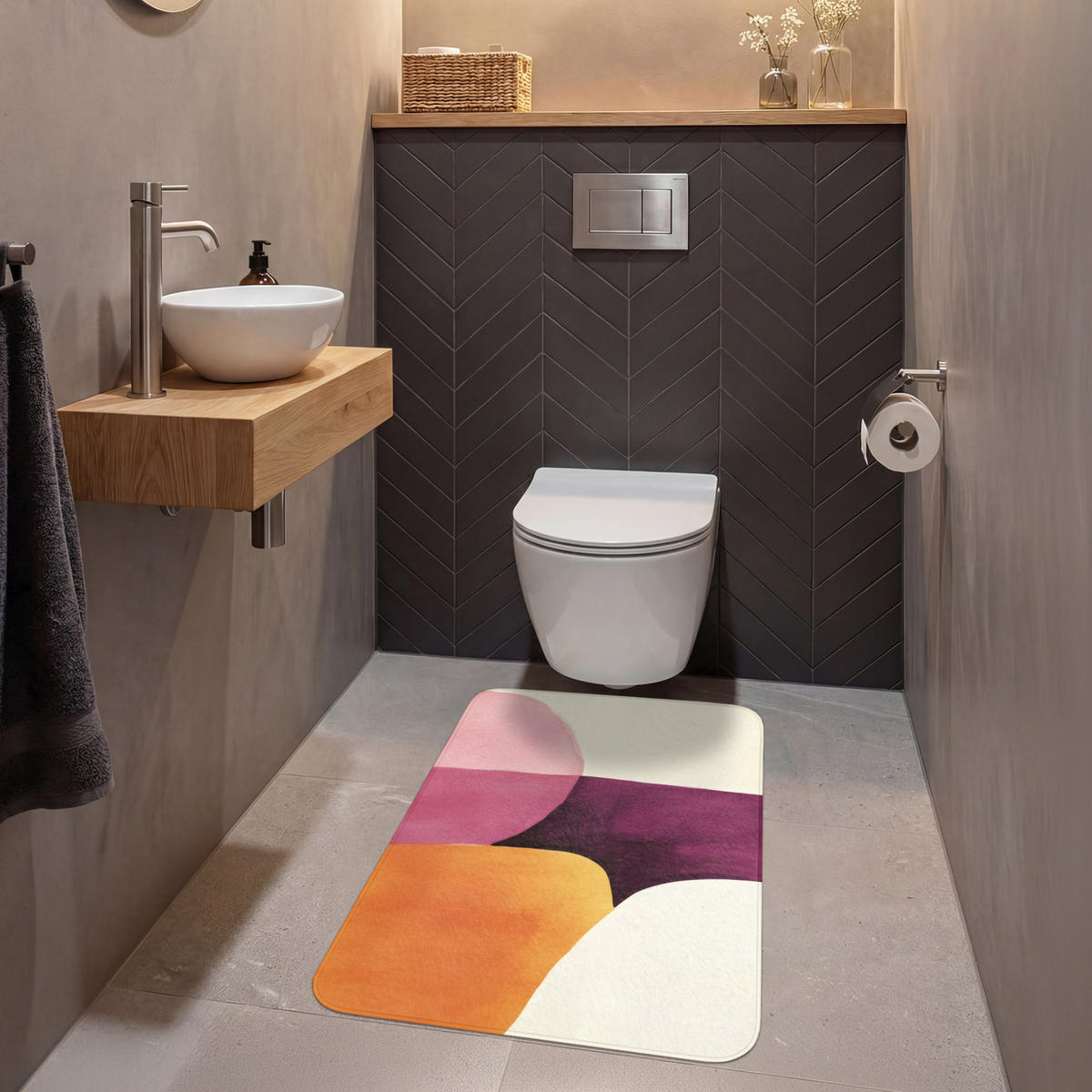 WC PŘEDLOŽKA Tvary - abstraktní - barevné 60x90 cm - terakotová, textil/plast (60/1cm) - OnlyWow