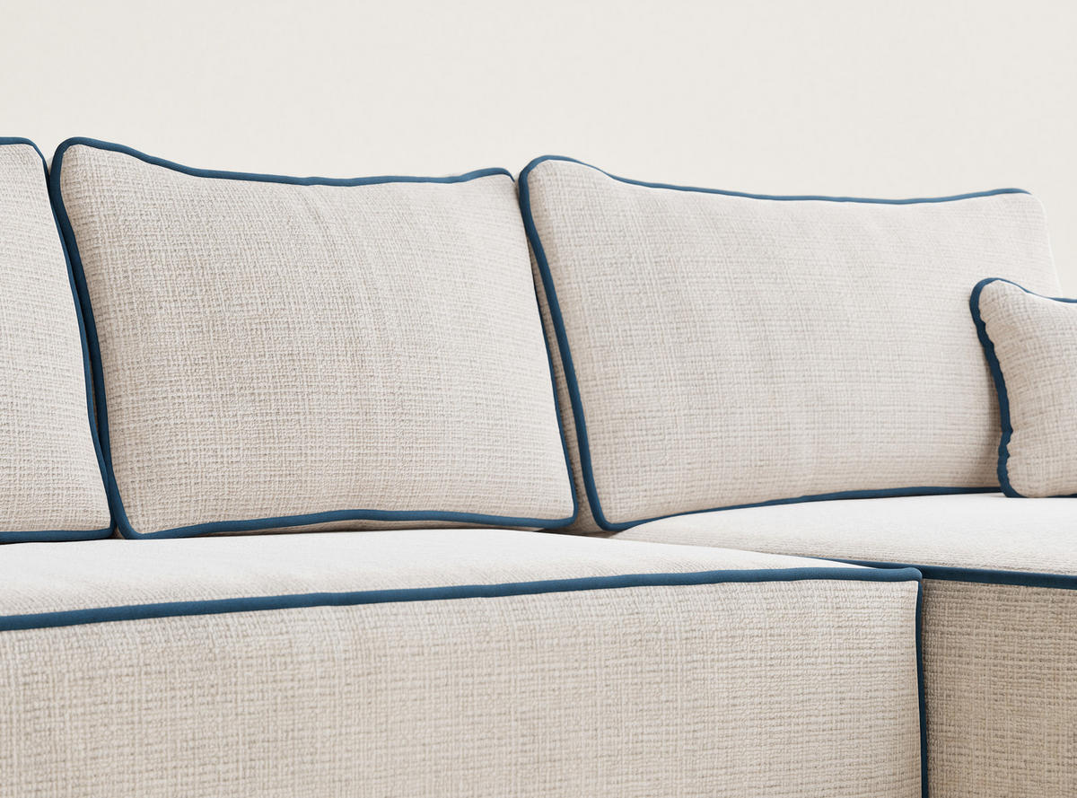 ECKSOFA MIT SCHLAFFUNKTION Modo Beige grau Chenille-Stoff - Rechts Seite - Creme/Schwarz, Holz/Holzwerkstoff (294/185cm) - Maison de Reve