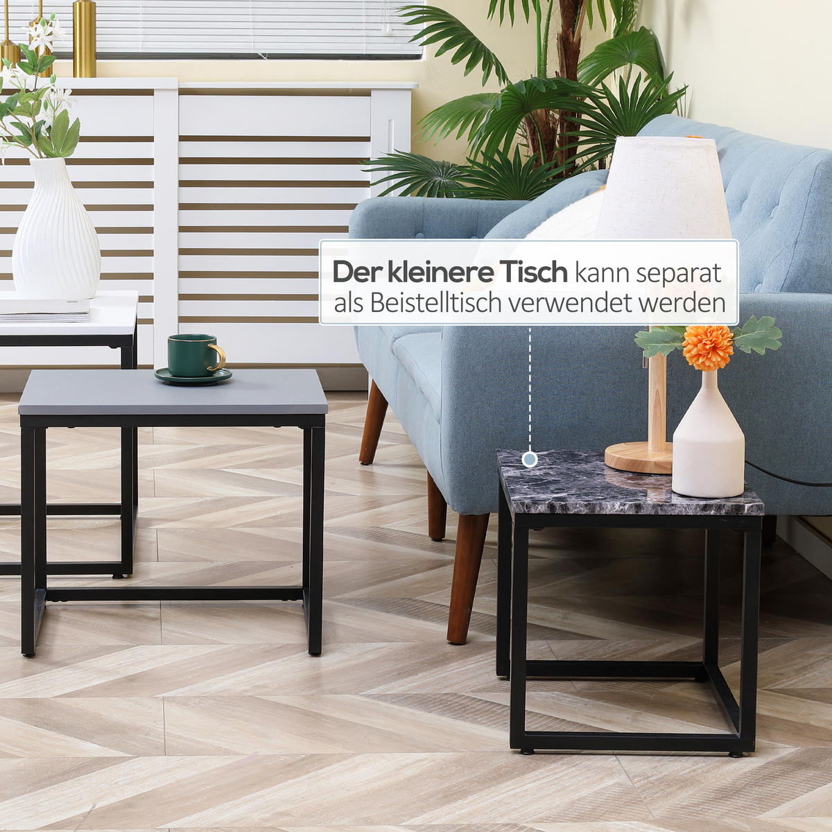 COUCHTISCH-SET, MDF, Weiß+Grau+Schwarz - Weiß, Kunststoff (55/40/45cm) - HOMCOM