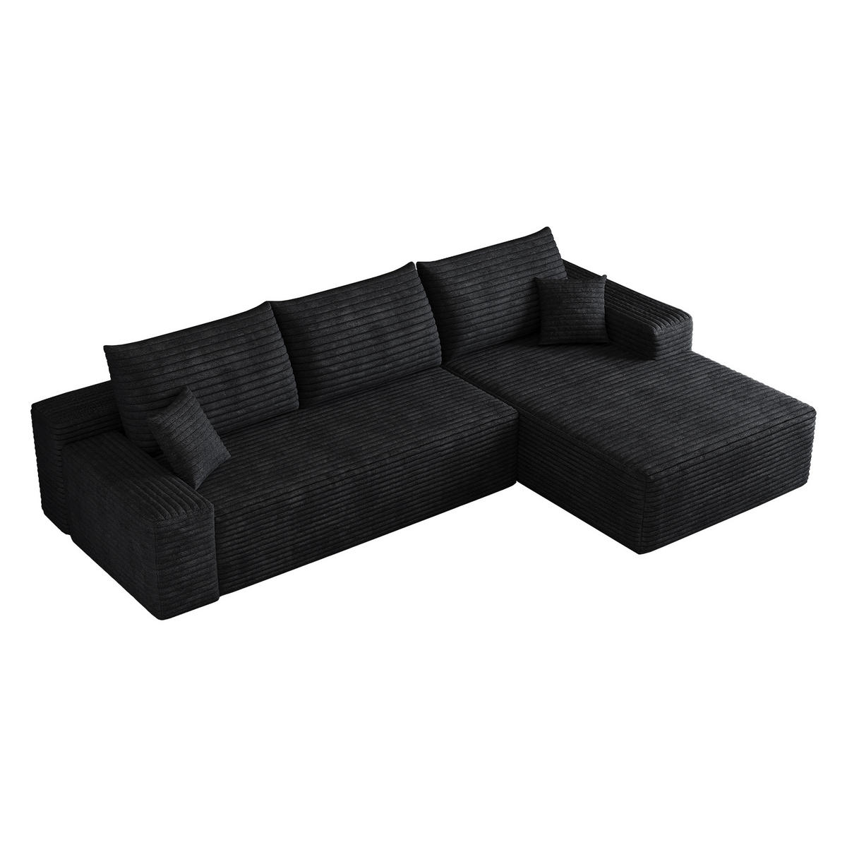 ECKSOFA 270/175/83 cm Schwarz Cord mit Chaiselongue, Rechte Seite - Schwarz, Textil (270/175cm) - Oxeza