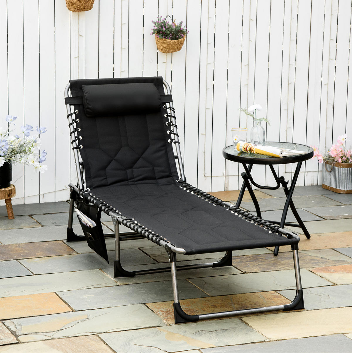 SONNENLIEGE aus Stahl 188x57x30 cm in Schwarz mit 5-fach verstellbarer Rückenlehne - Schwarz, Metall (57/30/188cm) - Modfu