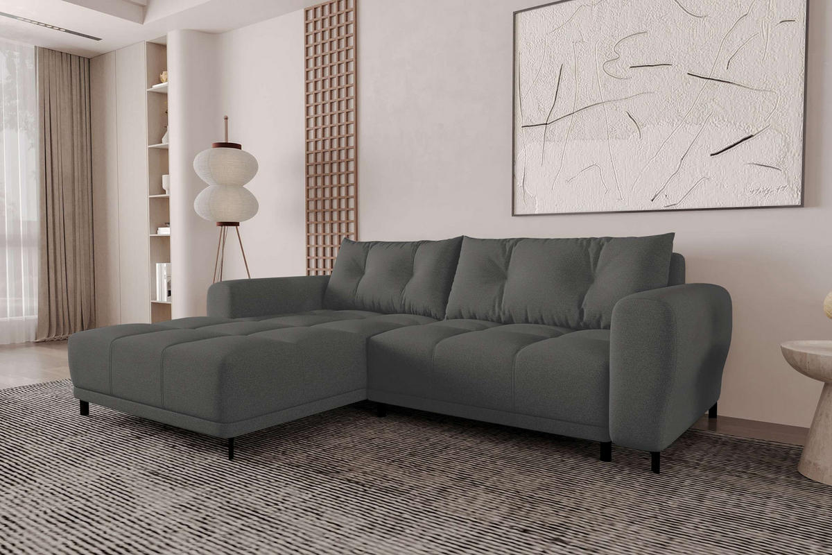 ECKSOFA Massimo Strukturstoff Anthrazit inkl. Schlaffunktion Links - Anthrazit/Schwarz, Textil/Metall (246/177cm) - 99rooms