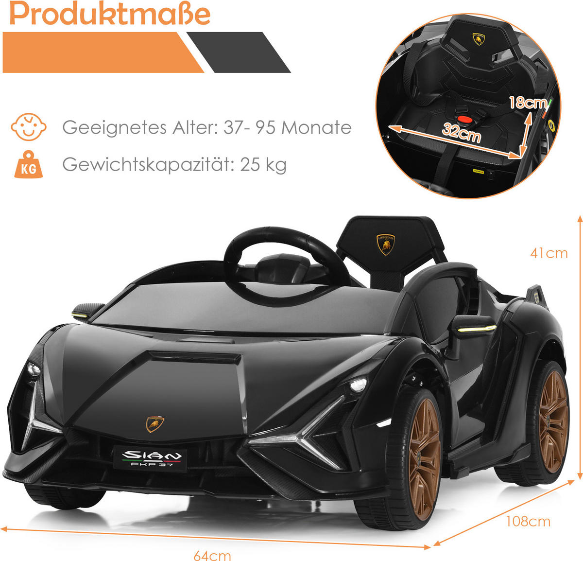 DETSKÉ auto Lamborghini 12V čierne - čierna, plast (64/41/108cm) - COSTWAY