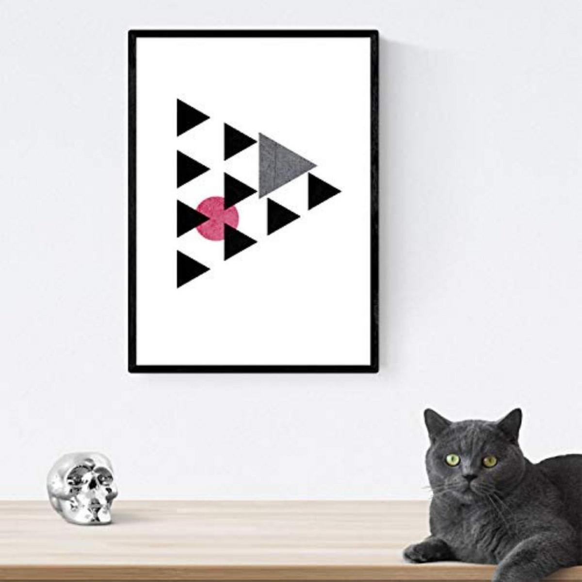 POSTER Set mit 4 Geometrische Nordischer bunten Dreicken im Rot und Blautönen A4 Schwarzer Rahmen - Schwarz, Papier (29.7/3cm) - Nacnic
