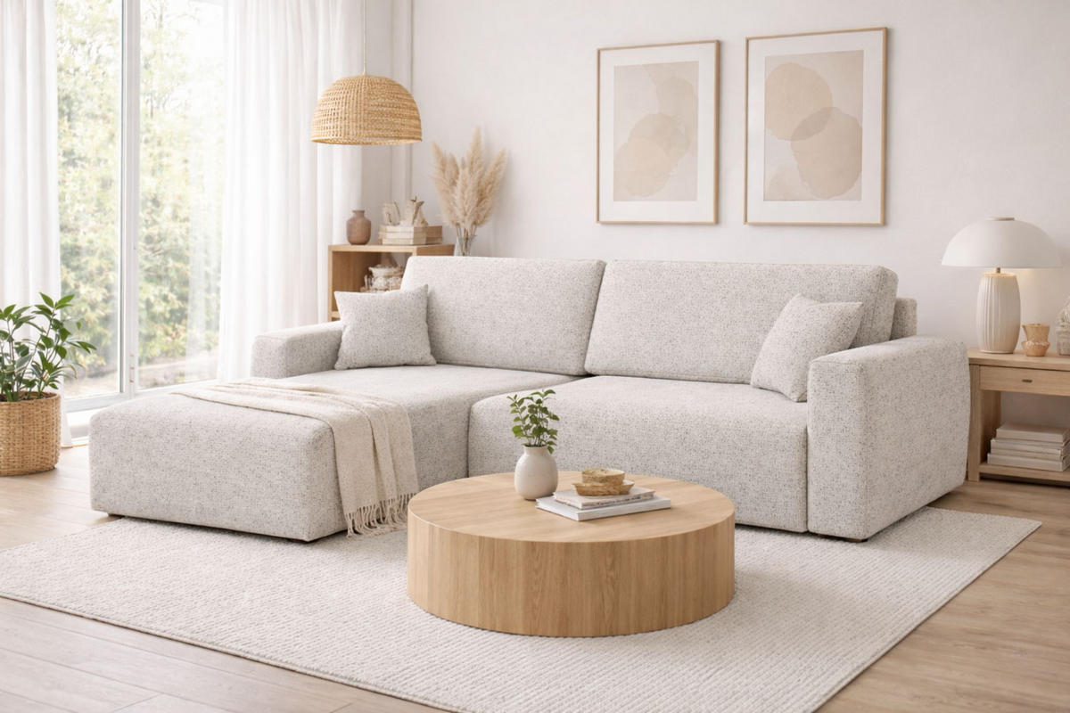 ECKSOFA Mit Schlaffunktion Ariel L, Chenille, Stoff Artico, Nata, Links - Beige, Holz (250/142cm) - Kaiser Möbel