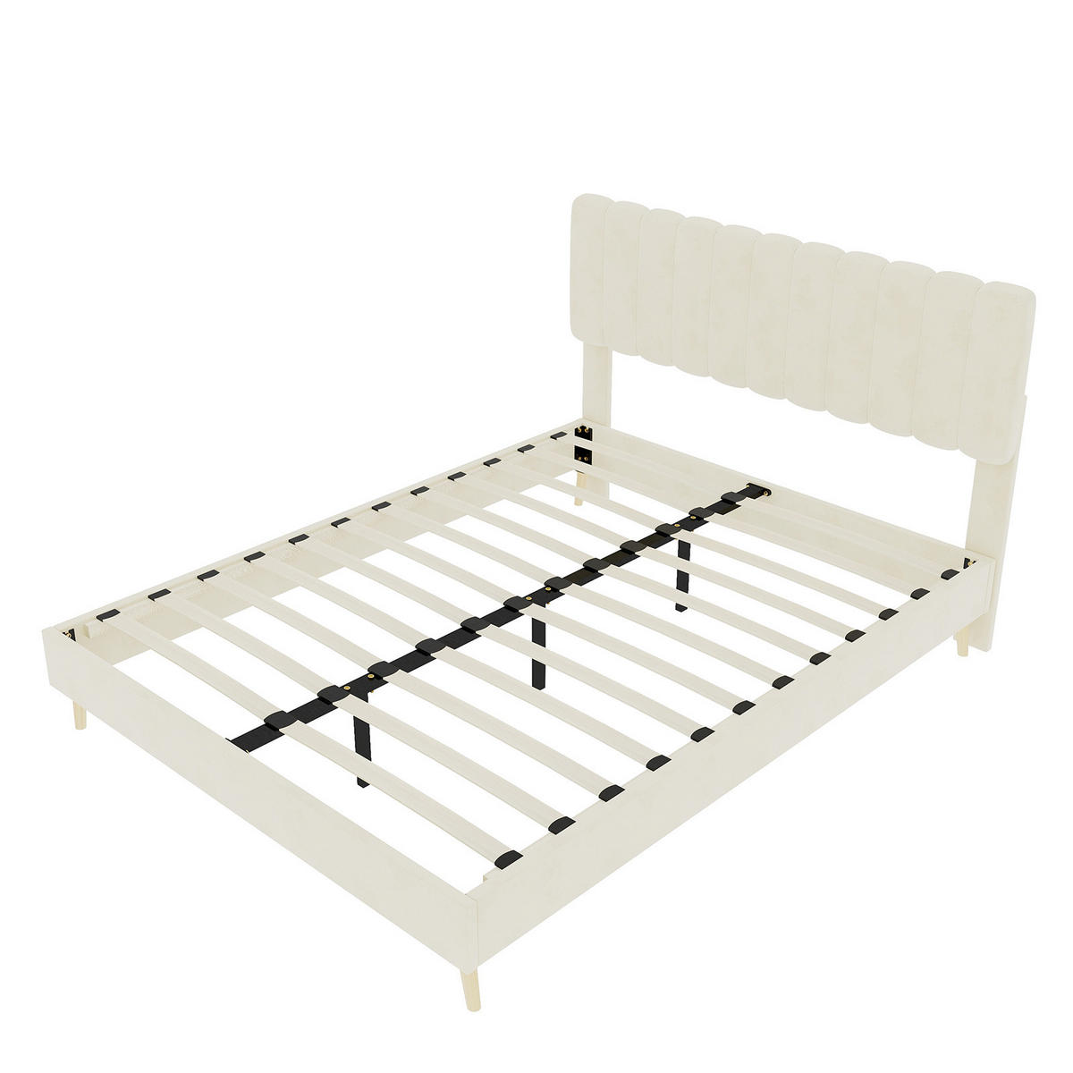POLSTERBETT 160/200 cm DE-32951 mit hohem Kopfteil und Matratze Beige - Beige, Metall (160/200cm) - ComfortXL