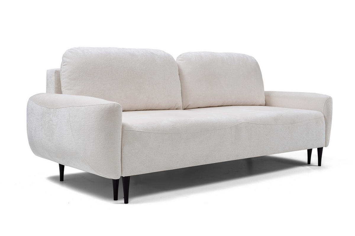 SOFA BOHO Mit Schlaffunktion Und Bettkasten, Wellenfederung, PUR-Schaum, Holzfüße, lose Rückenkissen, freistehend, 244x102x92 cm Cream - Creme, Holz/Textil (244/92/102cm) - DomoHome