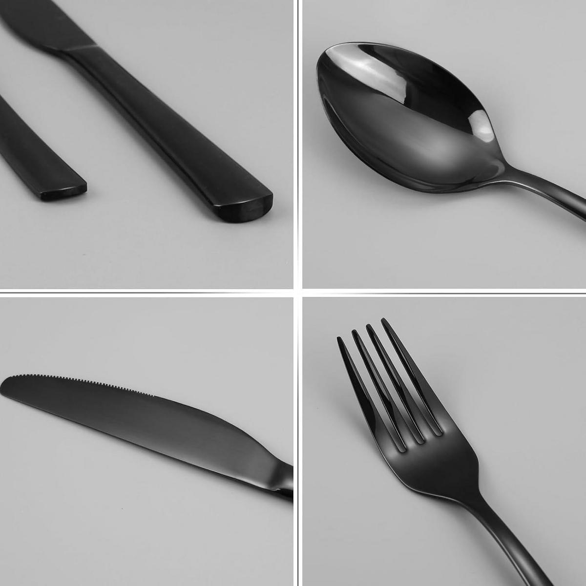 BESTECKSET 30-teilig für 6 Personen Edelstahl Schwarz Spülmaschinenfest - Schwarz, Metall
