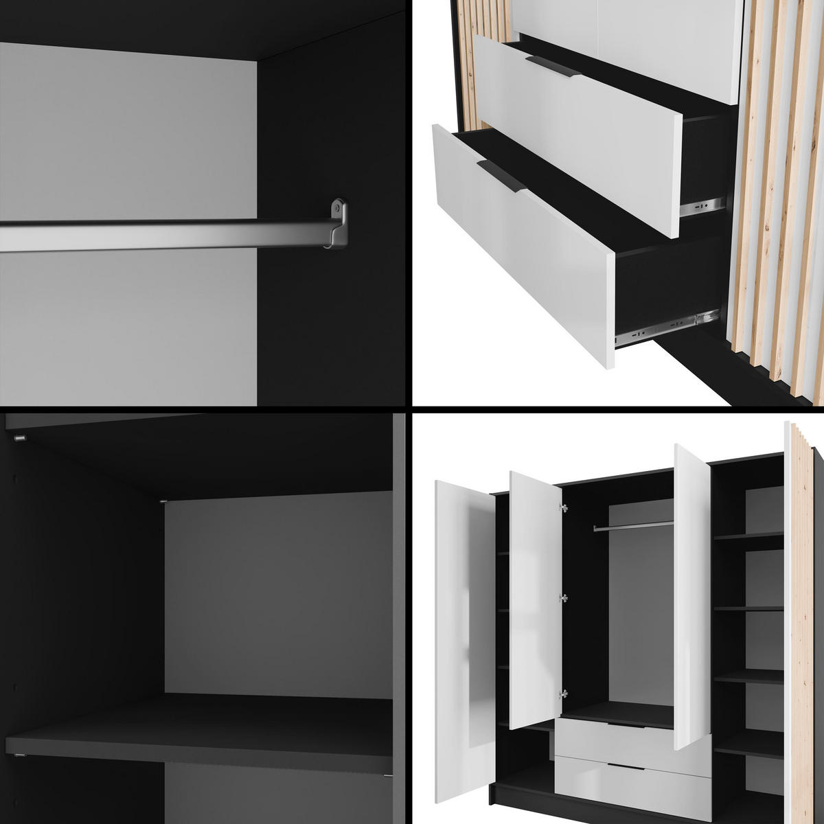 KLEIDERSCHRANK NELIA - 200 cm - Schwarz/Weiß, Holzwerkstoff (200/200/51cm) - ALTDECOR