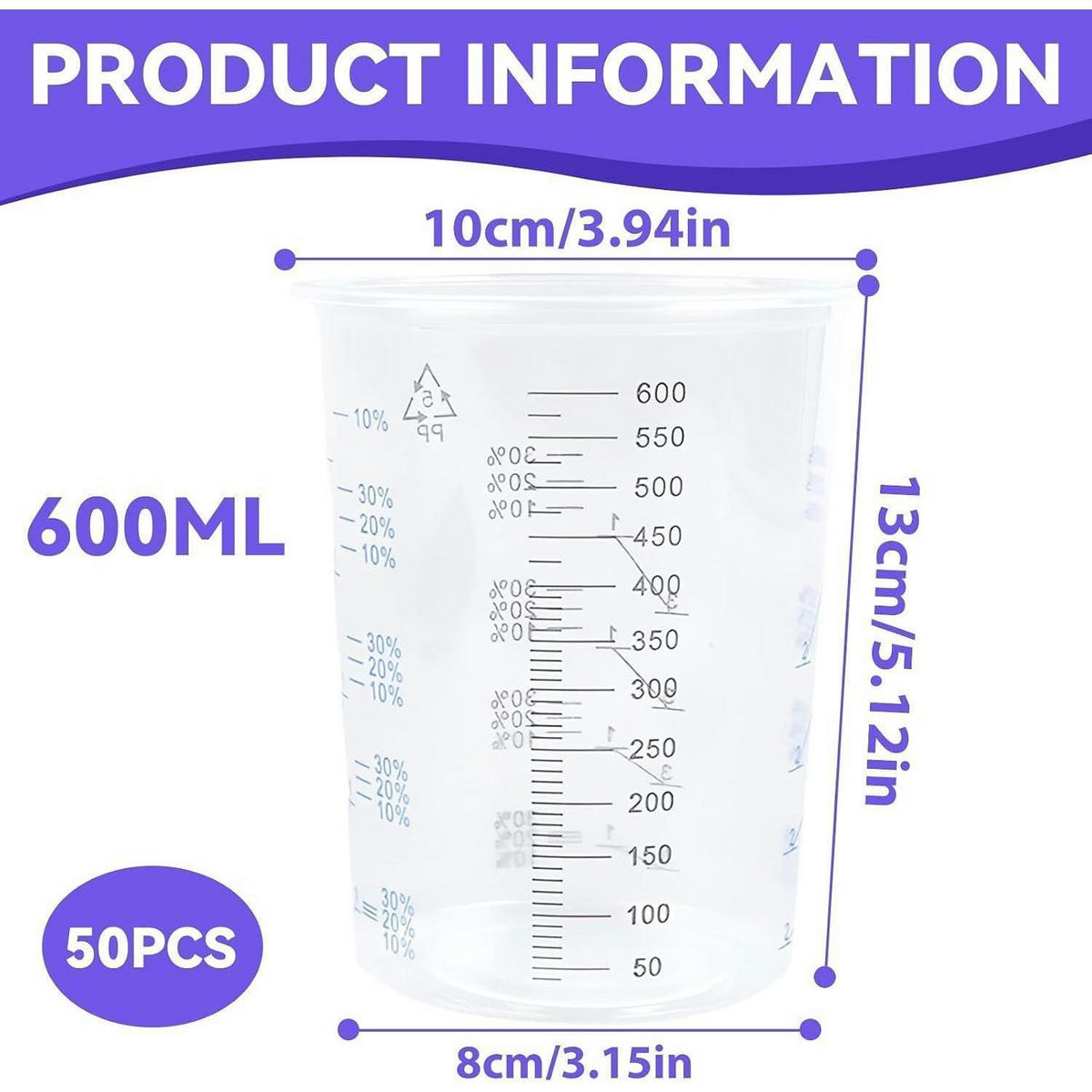 LACKMISCHBECHER 50 Stück 600ml - Transparent, Kunststoff (0.6L)